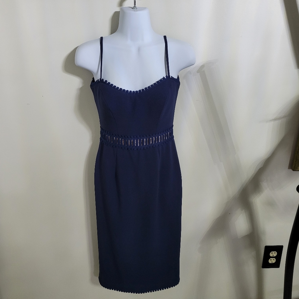 Dress the Population Navy Blue Spaghetti Strap Sheath Dress